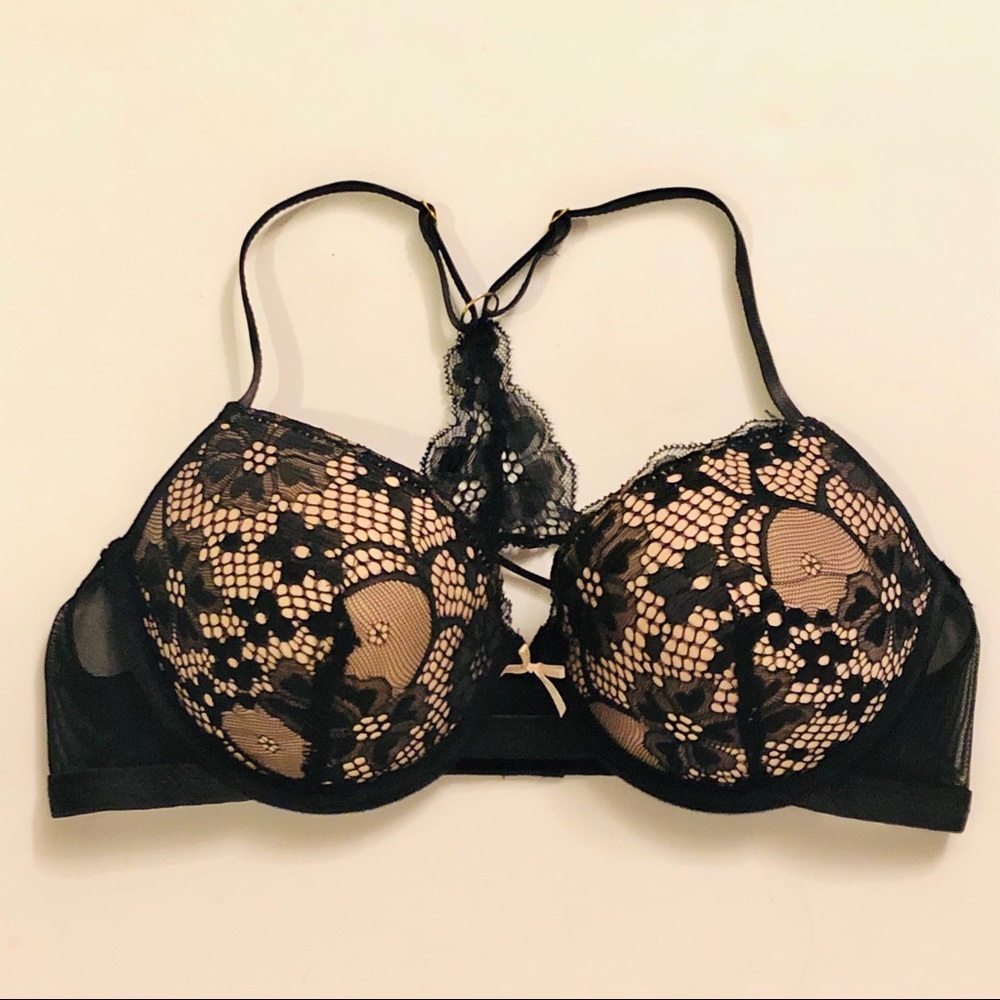Racerback 36C Nude & Black Lace Push Up Bra